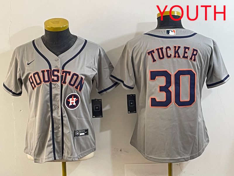 Youth Houston Astros #30 Tucker Grey Game 2025 Nike MLB Jersey style 5->youth mlb jersey->Youth Jersey